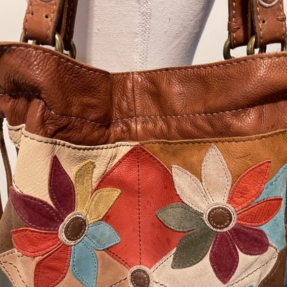 VTG Lucky Band Floral Leather Patchwork Hobo Bag - Picture 9 of 15